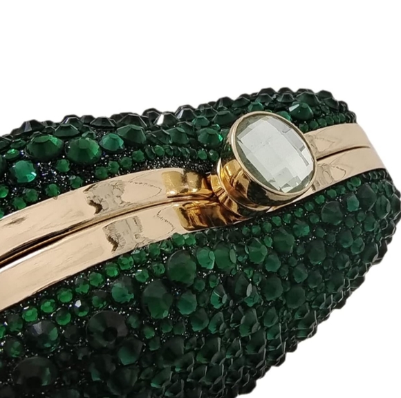 Emerald Green Heart Shaped Purse Crystal Clutch Crossbody Chain Event Mini Bag - Picture 7 of 16